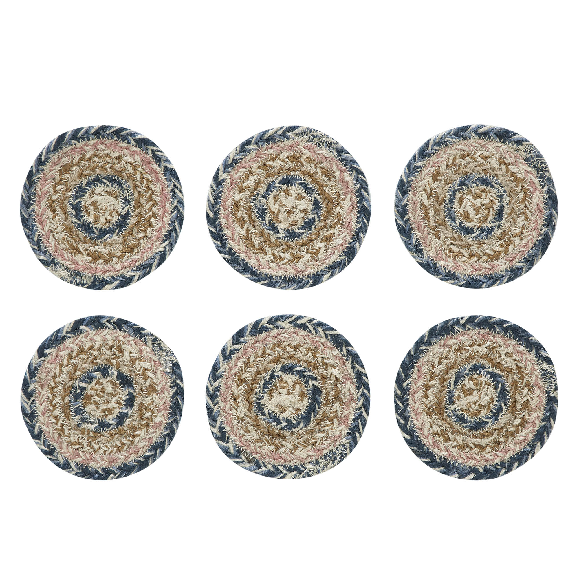 thumbnail image 2 of Sawyer Mill Charcoal Creme Jute Coaster Set Of 6 - Primitive Country Rustic Braided Style 2 of 6