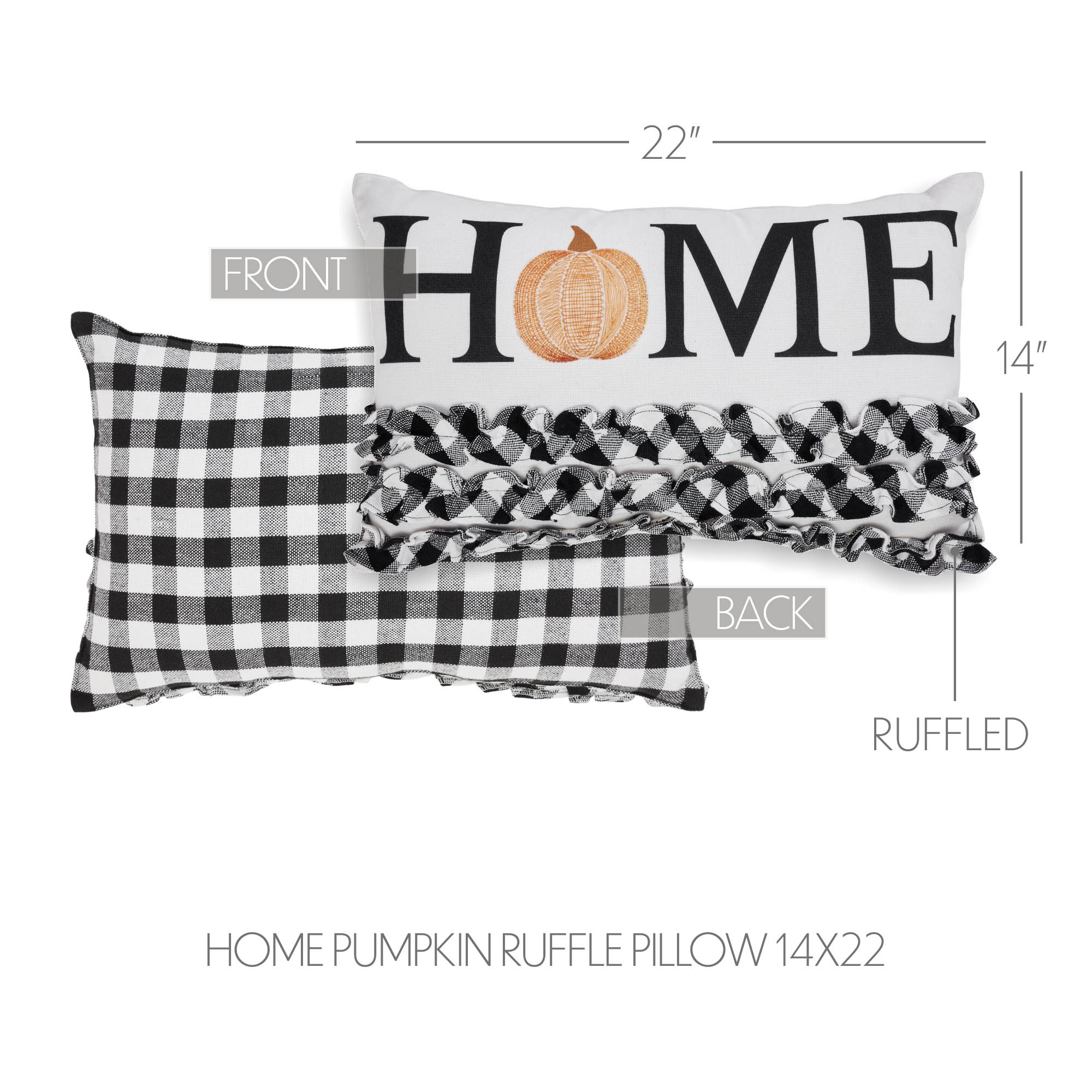 Annie Black Check Home Pumpkin Ruffle Pillow 14x22 84001