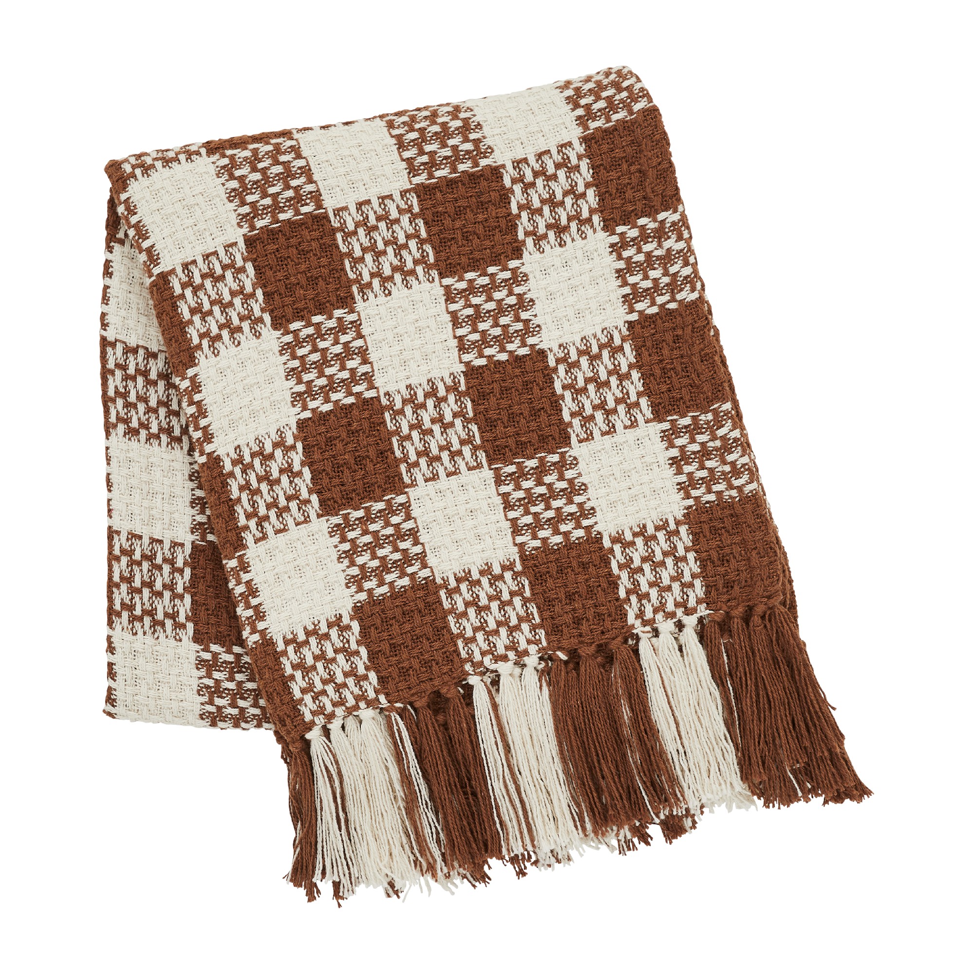 What Throw Check Dark Amber Woven Check Throw Blanket with Fringe 50x60 - 90390