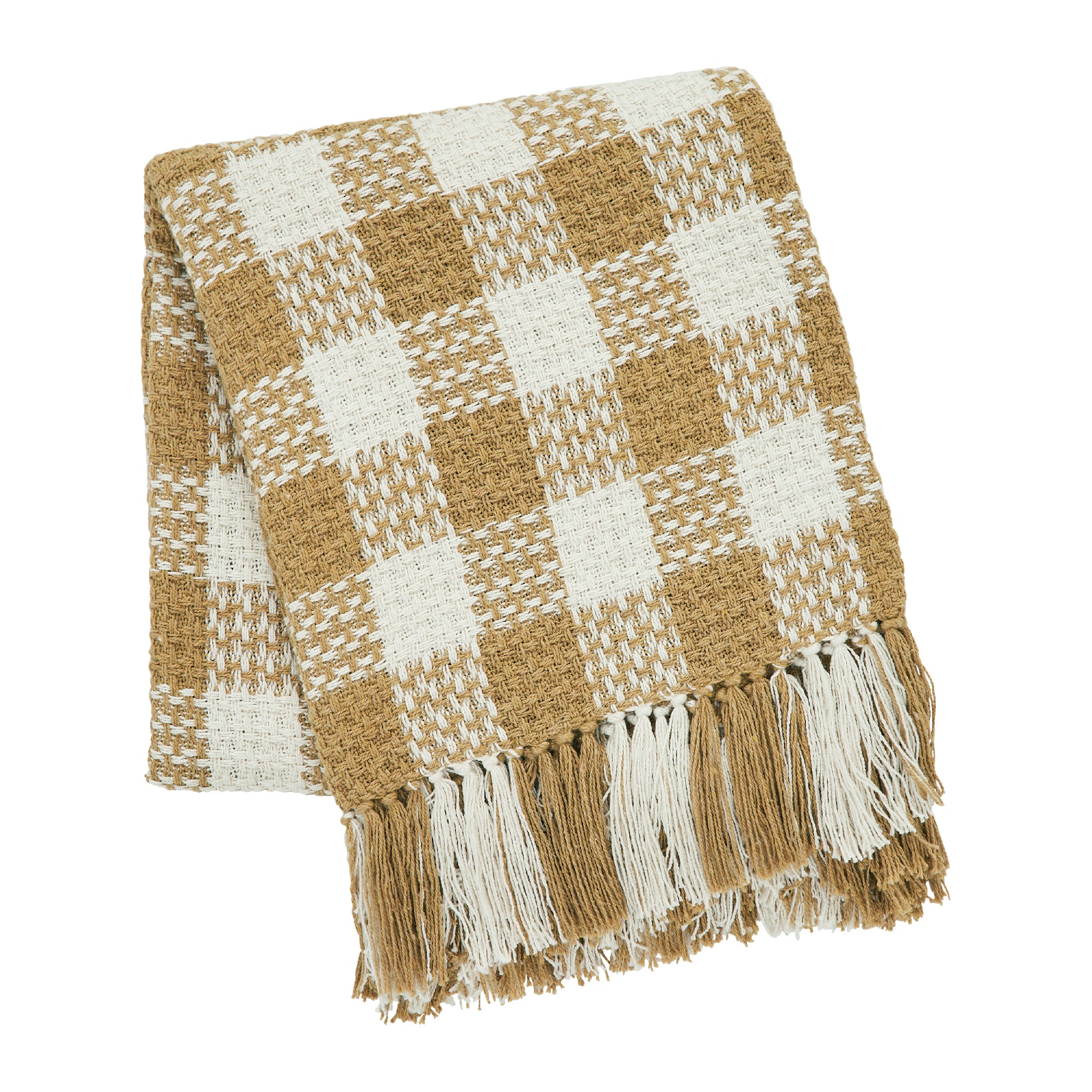 What Throw Check Golden Wheat Woven Check Throw Blanket with Fringe 50x60 - 90392