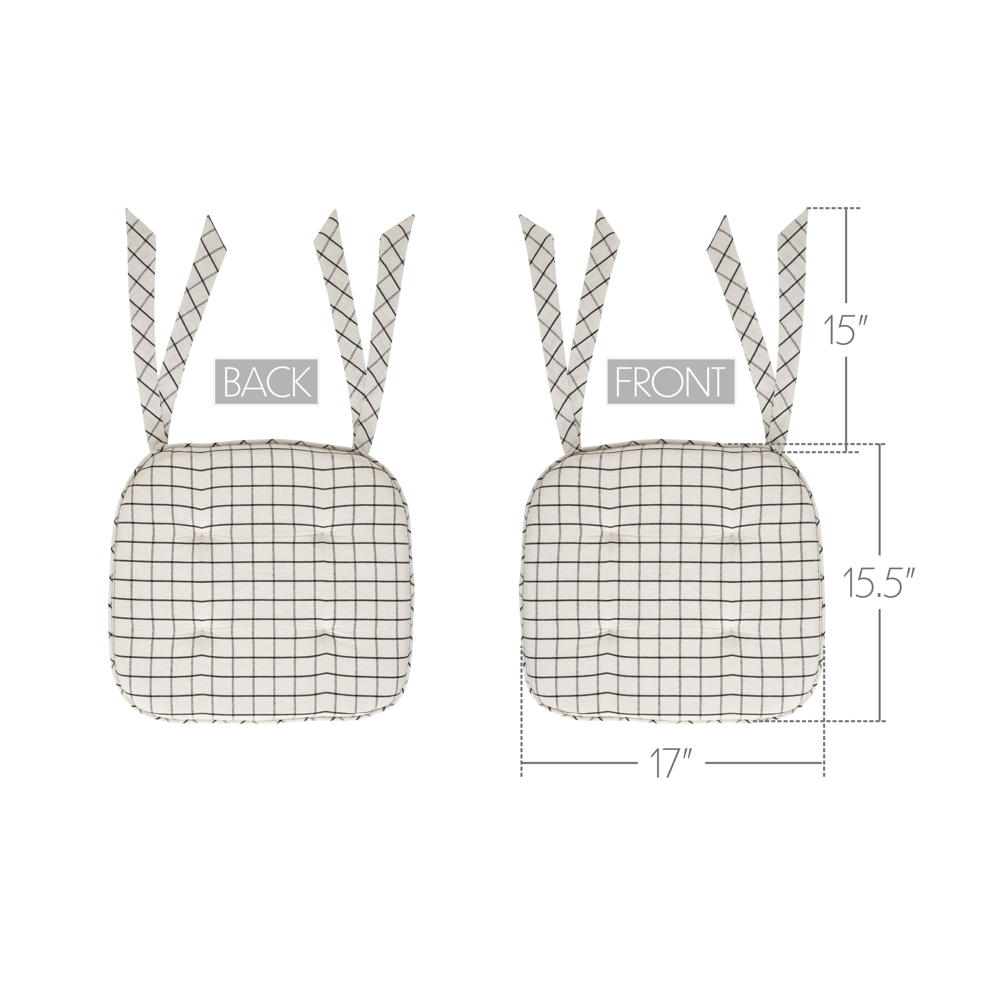Windowpane Pattern Chair Black White Ivory Windowpane Woven Chair Pad 15.5x17 - 90810