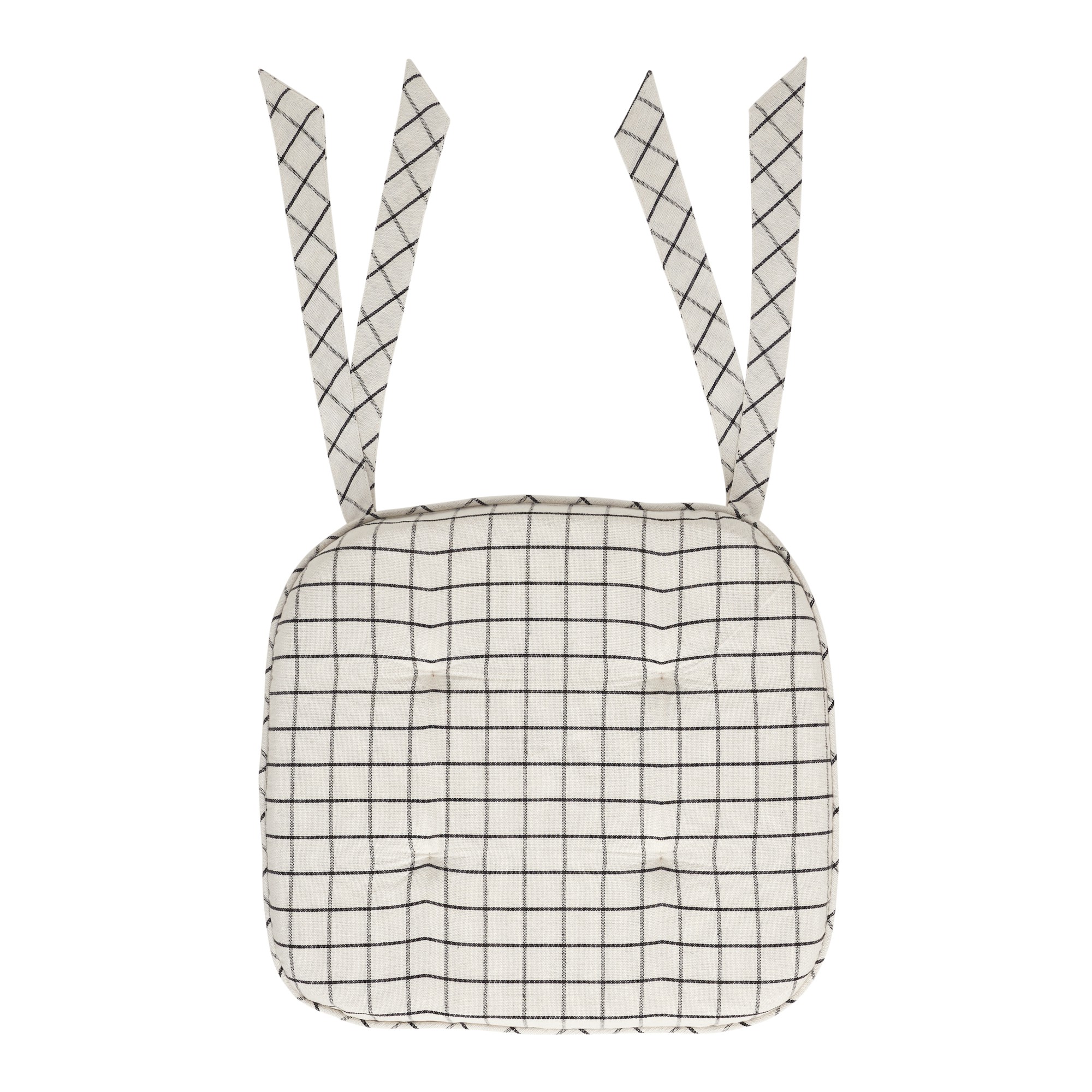 Windowpane Pattern Chair Black White Ivory Windowpane Woven Chair Pad 15.5x17 - 90810