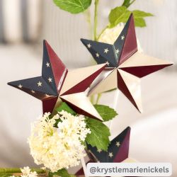 Painted Metal American Flag Theme Star on Pick Set of 3 12x3.5
