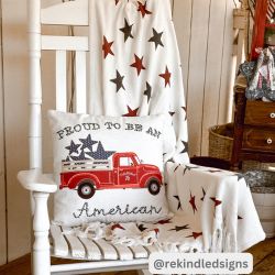 Proud To Be An American Blue Stars On Red Truck Pillow 18x18