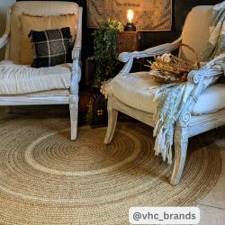 Natural & Creme Jute Rug w/ Pad 6ft Round